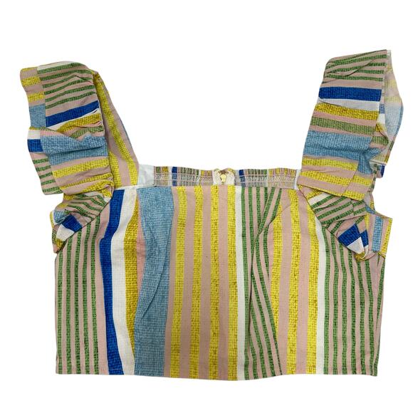 Cara Cara Cropped Darby Top Basketweave Stripe Blue Yellow Medium NWT Coquette - Picture 1 of 10